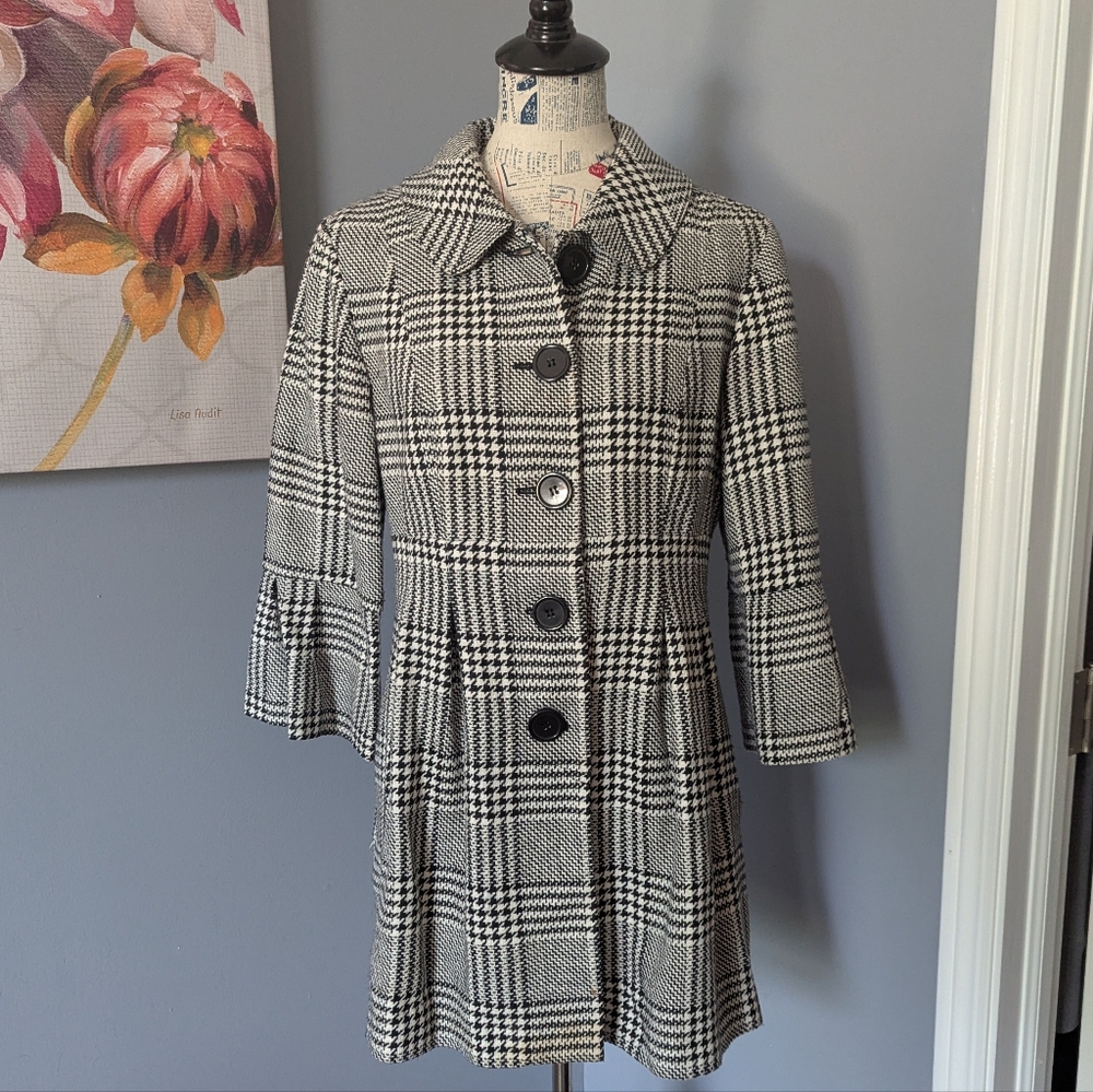 AGB Black and White Plaid Trench Coat
